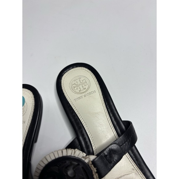 Tory Burch Miller Fringe Flip Flop Thong Sandal Black and White Women's 8 M - Picture 3 of 6